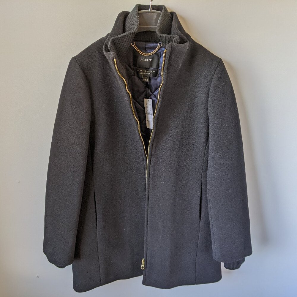 J. Crew Black Lodge Coat in Italian stadium-cloth wool, size 4 and NWT